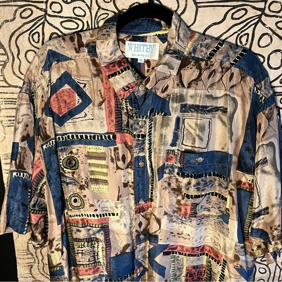 Mens 100% silk printed button down - Picture 1 of 6